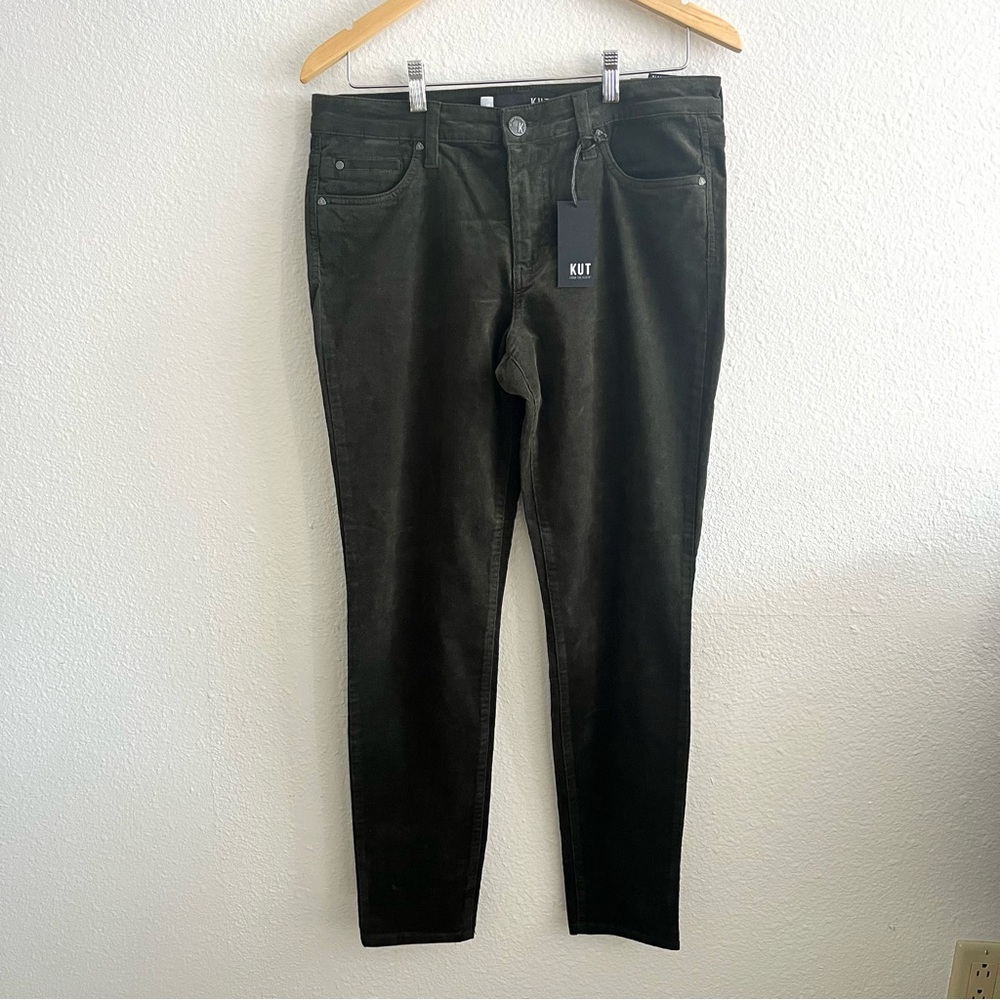 Kut From the Kloth Sz 10 Dark Green Diana Skinny High Rise Corduroy pants​​ NWT